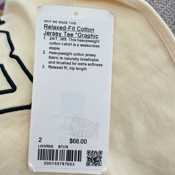 NWT Lululemon Relaxed Fit Cotton Graphic Jersey Tee Size 2 In Butter Cream - Picture 4 of 6